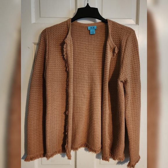 Two Bees Cashmere Fringe Trim Cardigan in Tan L - Picture 7 of 7